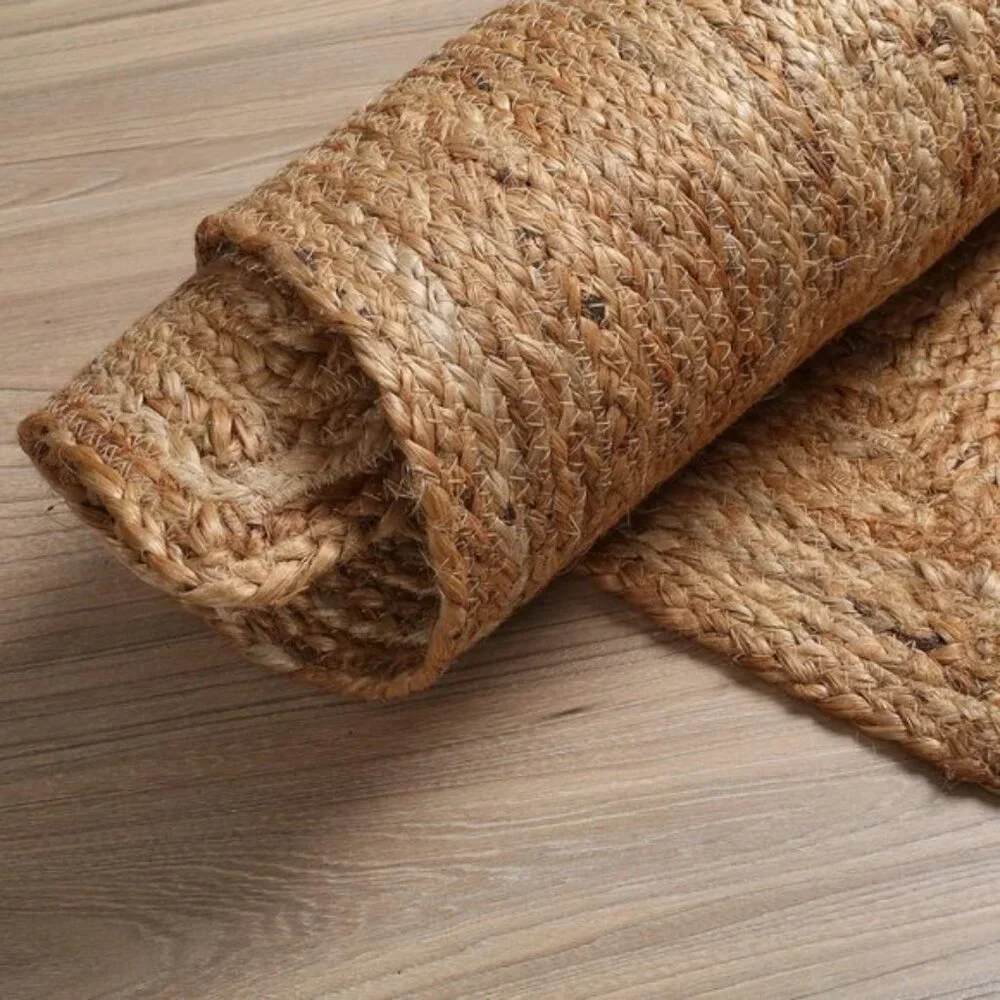 New 2'x3' Hand Woven Jute Braided Rug, Reversible Boho Floor Rug for Home Decor